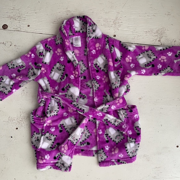 [ Girls Super Soft Purple Cat Belted Bathrobe] 4/5 - Picture 2 of 7